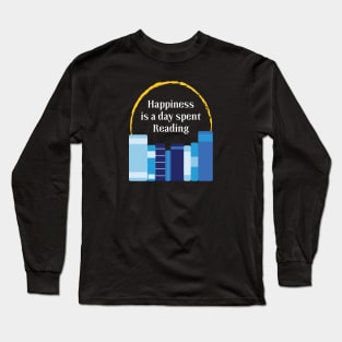 Happiness is a Day Spent Reading | Blue | Black Long Sleeve T-Shirt